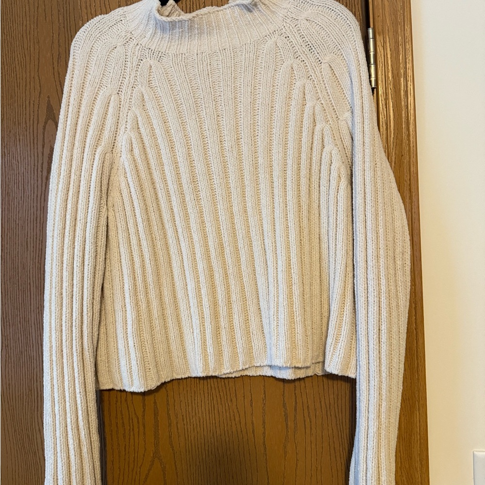American Eagle Outfitters Cream Ribbed Turtleneck Sweater